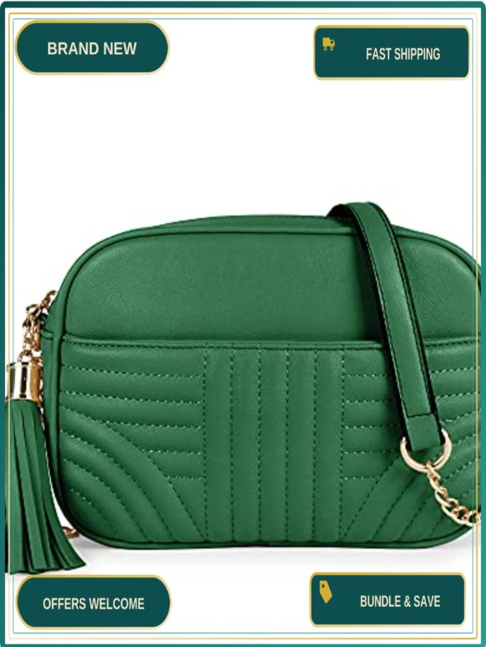 Quilted Crossbody Bag Vegan Leather Camera Bag Tassel Shoulder Purse